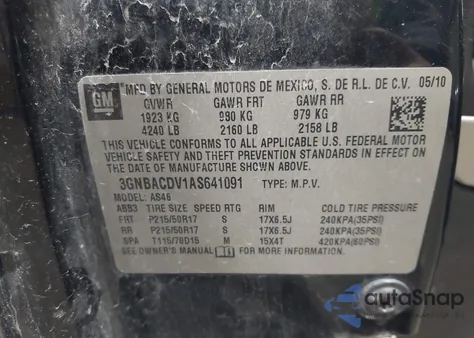 2010 Chevrolet Hhr Lt from USA, damaged, VIN 3GNBACDV1AS641091